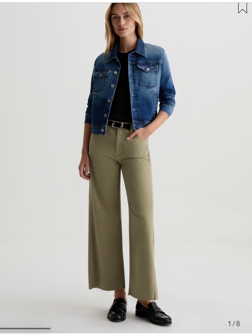 Ag Adriano Goldschmied Saige Wide Leg Cropped Jean High Rise Fit Dusty Sage - Picture 2 of 13